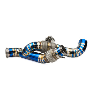 RPM Titanium 3" E-Valve Mid Pipe – Maverick R with electronic dump valve, plug-and-play harness, custom tip, and 12HP gains.