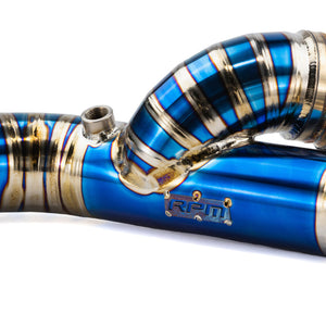 RPM Titanium 3" E-Valve Mid Pipe – Maverick R with electronic dump valve, plug-and-play harness, custom tip, and 12HP gains.