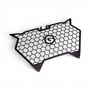 Can-Am Maverick R Geiser aluminum front grille angled view