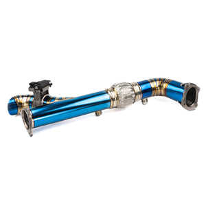 RPM 3-inch Titanium E-Valve exhaust for Polaris RZR Turbo models. Lightweight, high-flow dump valve mid pipe with plug-and-play wiring.