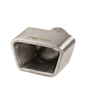 RPM 3-inch stainless muffler tip for Polaris RZR Pro R. Available in Jet Black, Brushed, or Blued finishes for a custom exhaust look.