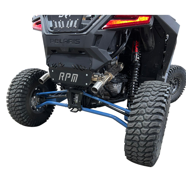 RPM E-Valve dual tip muffler for 2020–2025 RZR PRO XP and Turbo R, adjustable exhaust tone, plug-and-play install