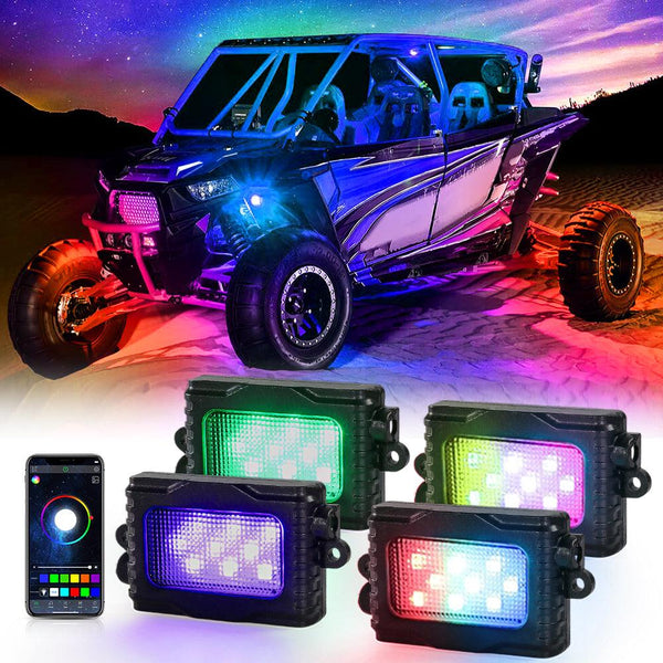 Magic Dream Color RGB LED Rock Lights Kit with Bluetooth APP Control, Multicolor Chasing Neon Underglow Lights for ATV UTV - Dunes 2 Dezert SXS