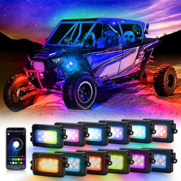 Magic Dream Color RGB LED Rock Lights Kit with Bluetooth APP Control, Multicolor Chasing Neon Underglow Lights for ATV UTV - Dunes 2 Dezert SXS