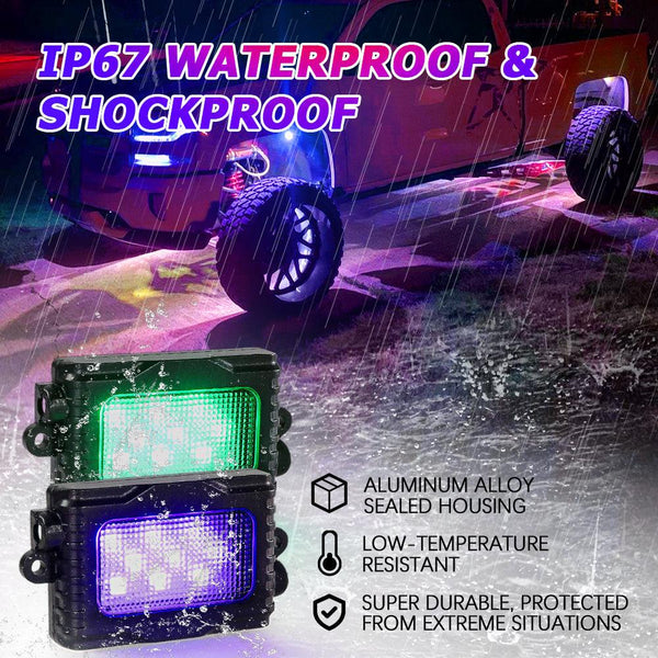 Magic Dream Color RGB LED Rock Lights Kit with Bluetooth APP Control, Multicolor Chasing Neon Underglow Lights for ATV UTV - Dunes 2 Dezert SXS