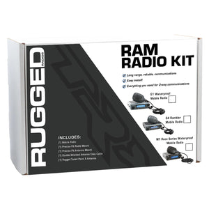Rugged Radios RAM two-way mobile radio kit with console mount, antenna, cable and mobile radio