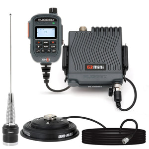 Rugged Radios G2 Mini GMRS radio kit with compact radio, hand mic, UNI-MAG mount, whip antenna and cables