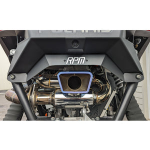 RPM Pro R rear fascia delete and muffler trim shield. Black powder coated panel with silver RPM logo plate. Fits all Pro R models.