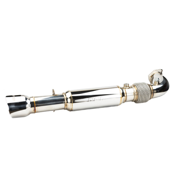 RPM 3-inch stainless steel full exhaust for RZR Turbo, with 12" muffler, dual O2 ports, and sporty turbo whistle tone.