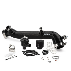 RPM silicone charge tube for Polaris RZR Turbo models – heat-resistant upgrade with boost reference port and stainless clamps.