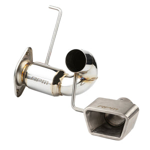 RPM 3-inch race pipe for Polaris RZR Pro R with lightweight muffler, TIG welds, and precision-fitted 3" trapezoidal exhaust tip.

