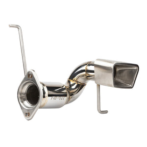 RPM 3-inch race pipe for Polaris RZR Pro R with lightweight muffler, TIG welds, and precision-fitted 3" trapezoidal exhaust tip.

