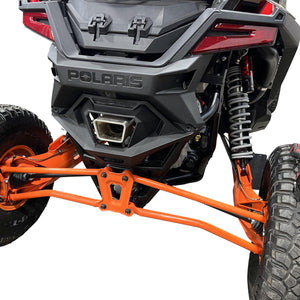 RPM 3-inch race pipe for Polaris RZR Pro R with lightweight muffler, TIG welds, and precision-fitted 3" trapezoidal exhaust tip.