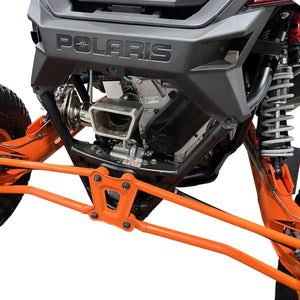 RPM 3-inch race pipe for Polaris RZR Pro R with lightweight muffler, TIG welds, and precision-fitted 3" trapezoidal exhaust tip.
