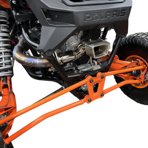 RPM 3-inch race pipe for Polaris RZR Pro R with lightweight muffler, TIG welds, and precision-fitted 3" trapezoidal exhaust tip.
