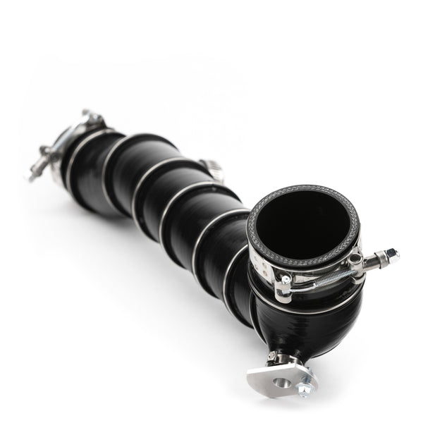 RPM 5-ply wire reinforced silicone charge tube for Polaris RZR Turbo with HD clamps and boost reference port included.