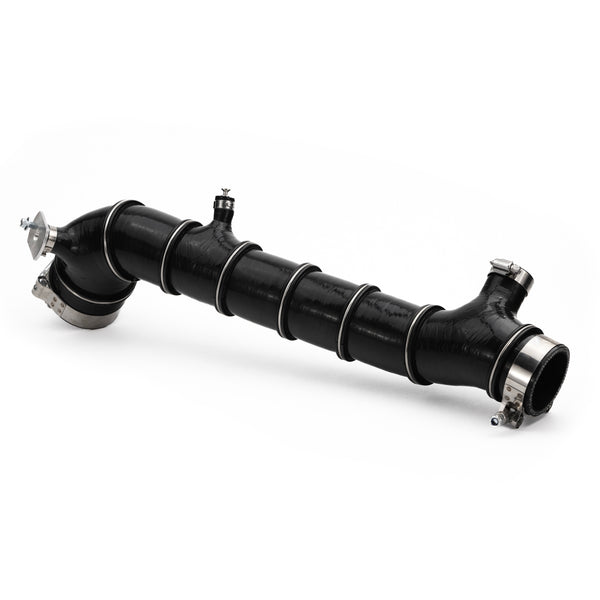 RPM 5-ply wire reinforced silicone charge tube for Polaris RZR Turbo with HD clamps and boost reference port included.