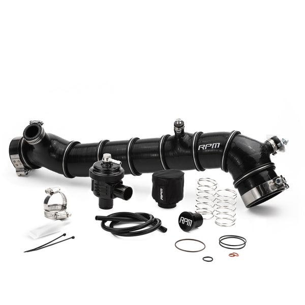 RPM 5-ply wire reinforced silicone charge tube for Polaris RZR Turbo with HD clamps and boost reference port included.