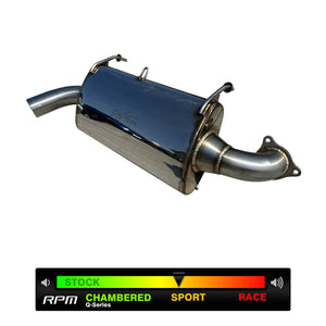RPM RZR XPT Turbo stainless slip-on muffler with deep sport tone, bolts to stock or E-Valve mid-pipe, gasket and hardware included.
