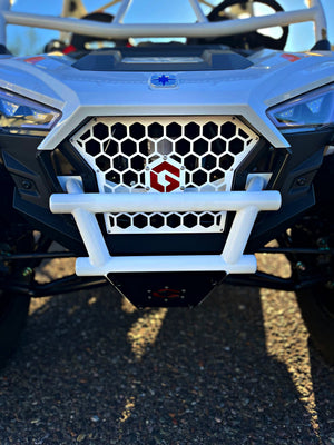 Polaris RZR 200 Geiser front bumper with black skid installed
