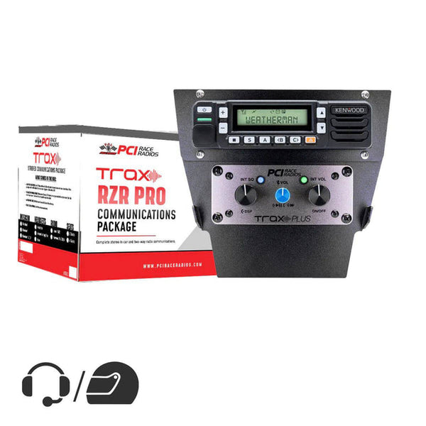 PCI RZR PRO Trax Stereo Intercom Kit 2022-2024 with Bluetooth, headset connections, and radio for Polaris RZR Pro XP, Turbo R, and Pro R models.