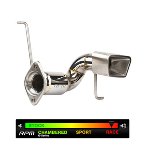 RPM 3-inch race pipe for Polaris RZR Pro R with lightweight muffler, TIG welds, and precision-fitted 3" trapezoidal exhaust tip.
