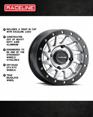 Raceline A12SB Squad 15" UTV Beadlock Wheel in Hyper Silver with Satin Black Ring – multi-spoke off-road design