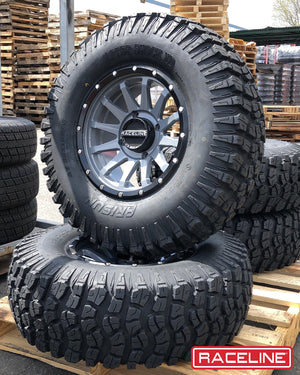 Raceline A95SG Trophy UTV Wheel in Stealth Grey with a bold 10-spoke design and simulated beadlock for off-road performance