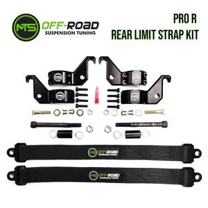 MTS Off-Road RZR Pro R rear limit strap kit showing reinforced straps and mounting hardware for off-road vehicle suspension.