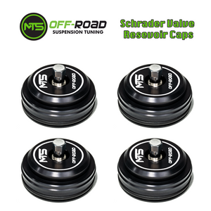MTS Off-Road Fox shock Schrader reservoir caps on shocks, featuring durable metal construction and secure fit for off-road vehicles.