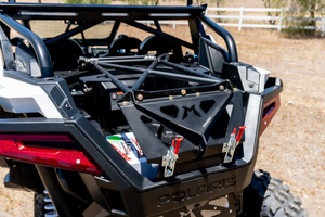 Madigan Motorsports RZR Turbo R Spare Tire Mount on a Polaris RZR Turbo R — fitted view