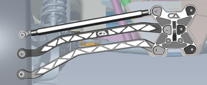 Alternate view of CA Tech USA Super Villain radius rods with FK heim joints and offset spacers