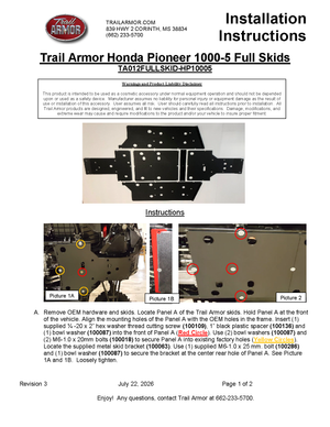 Trail Armor Honda Pioneer 1000 and 1000-5 Full Skids 2016 - 2024