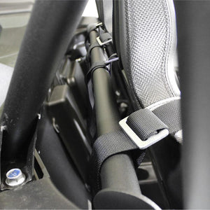 Factory UTV harness bar mounted on Kawasaki Teryx KRX 1000, powder-coated steel fits OEM mounts and speaker pods