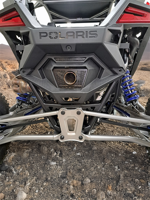 Trinity Racing RZR Pro R 4 slip-on exhaust angled view showing center-exit outlet