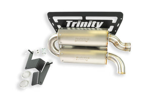 Trinity Racing Polaris RZR XP 1000 quiet dual-muffler single-outlet slip-on exhaust in stainless steel