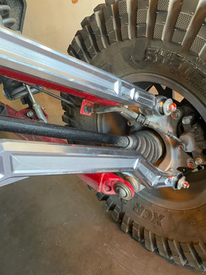 LM UTV Honda Talon 1000R High Clearance Radius Rods rod end and stainless spacer close-up