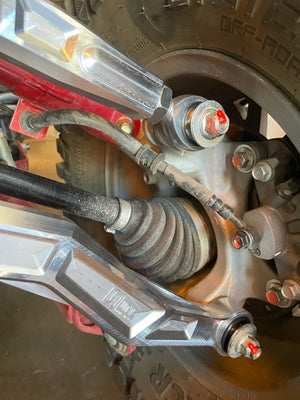 LM UTV Honda Talon 1000R High Clearance Radius Rods installed, chassis-side mounting detail