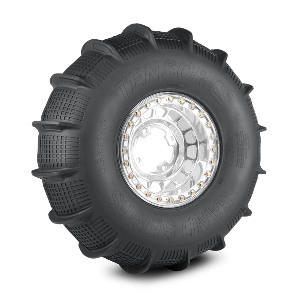Tensor SS Sand Series paddle tire for UTVs with Velocity Grid design, 33 and 35 inch sizes, for ultimate sand traction and control.