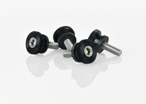 Set of four 1/4"-20 stainless steel thumb screws with rubber washers for secure and easy installation on UTVs and outdoor gear.