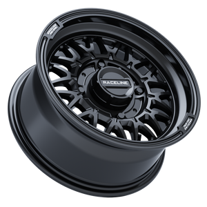 Raceline A13GB Omega UTV wheel in Gloss Black with mesh spokes and retro lip, available in 15" for 4-lug UTVs