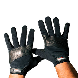 Trinity Racing Terra leather gloves showing padded palm and secure grip surface