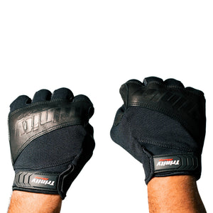 Trinity Racing Terra leather riding gloves pair shown from the cuff angle