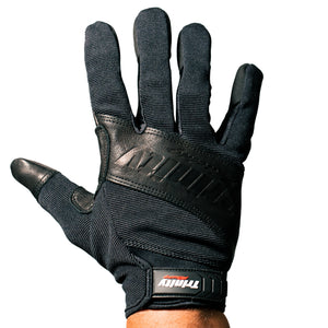 Trinity Racing Terra leather gloves adjustable Velcro wrist strap closure detail