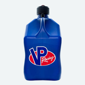VP Racing 5.5-gallon blue square utility jug with ergonomic handle and vented cap for secure non-fuel fluid storage