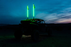 5150 Hyper Color Platinum whip, UTV at dusk with two whips lit green