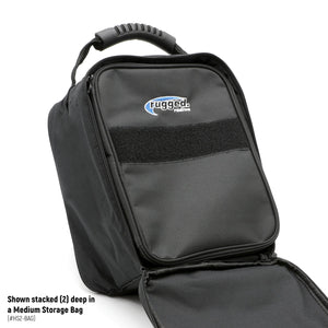 Rugged Radios CUBE 3 wide gear cube with embroidered logo and hook and loop patch strip for labeling