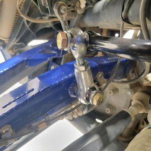 CA Tech USA billet front sway bar end link installed on a Can-Am Maverick X3 72 inch front suspension