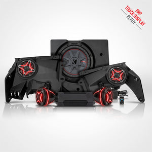 SSV Works Phase-4 V-Spec 5-speaker sound system with Kicker 10-inch sub for 2026-2027 Can-Am Maverick X3 touchscreen