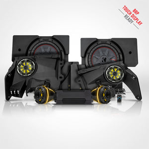 SSV Works Phase-6 K-Spec Kicker 6-speaker system with dual 10-inch subs for 2026-2027 Can-Am Maverick X3 touchscreen